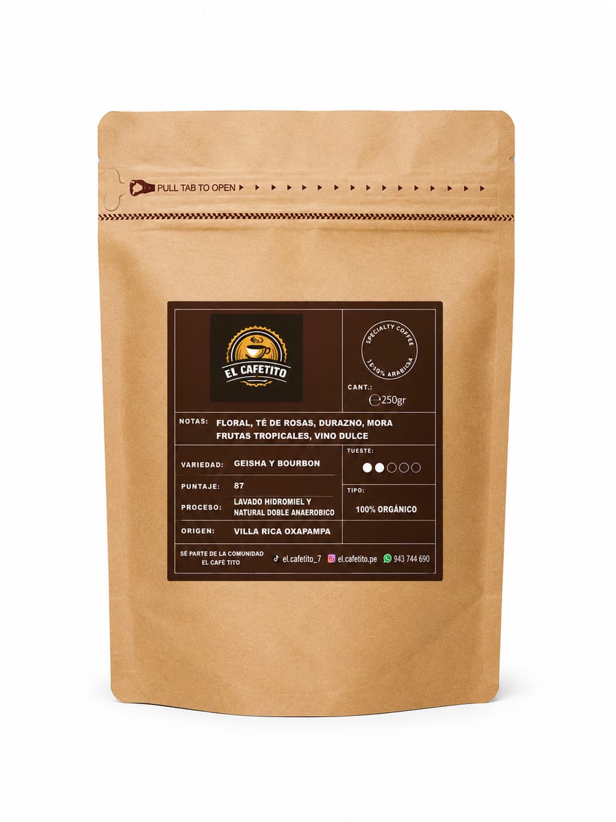 Bolsa de café El Cafetito, Edición especial Geisha y Bourbon, 250 g